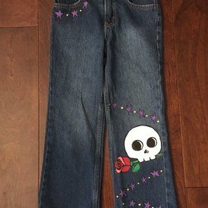 Skull & Rose Hand Painted Girls Jeans